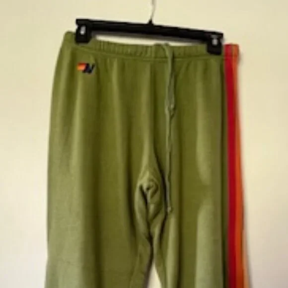 Aviator Nation 5 Stripe Sweatpants Green "Rainbow Stripe" - Picture 2 of 6